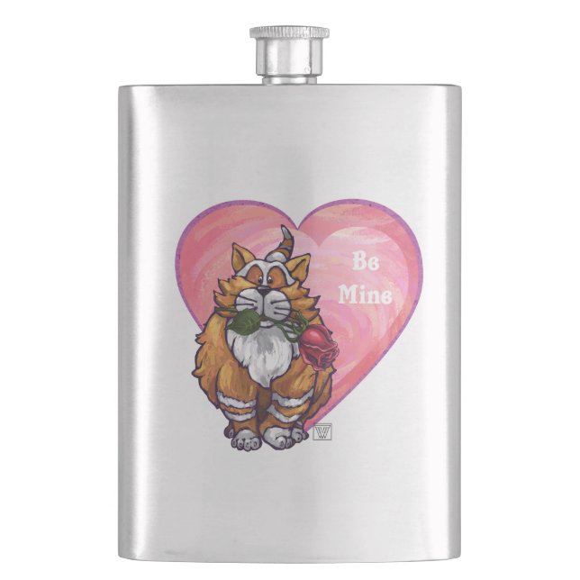 Ginger Cat Valentine's Day Flachmann (Vorderseite)
