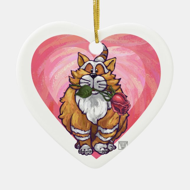 Ginger Cat Valentine's Day Keramik Ornament (Vorne)