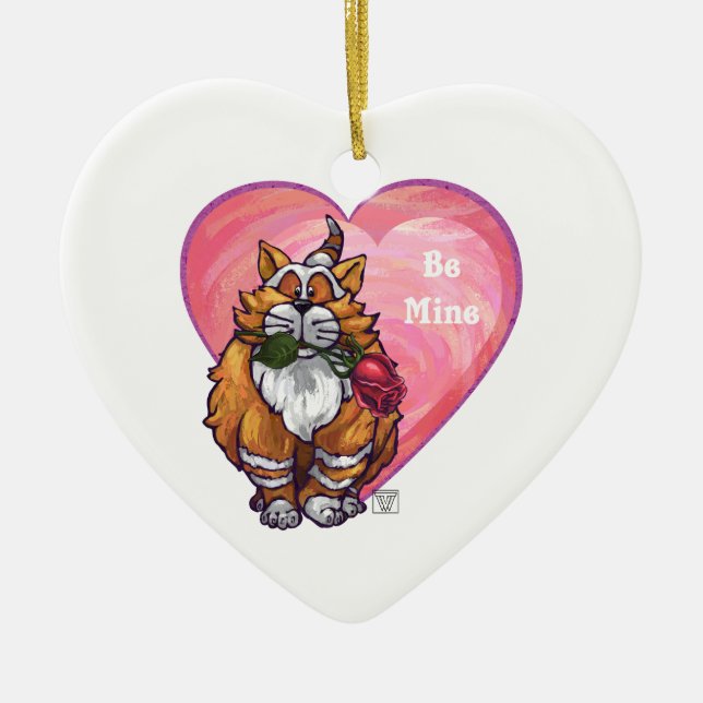 Ginger Cat Valentine's Day Keramik Ornament (Vorne)