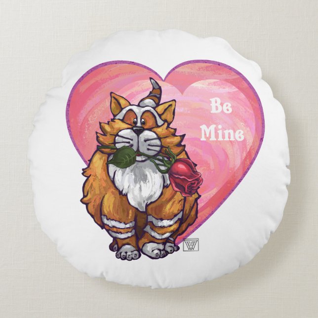 Ginger Cat Valentine's Day Rundes Kissen (Vorderseite)