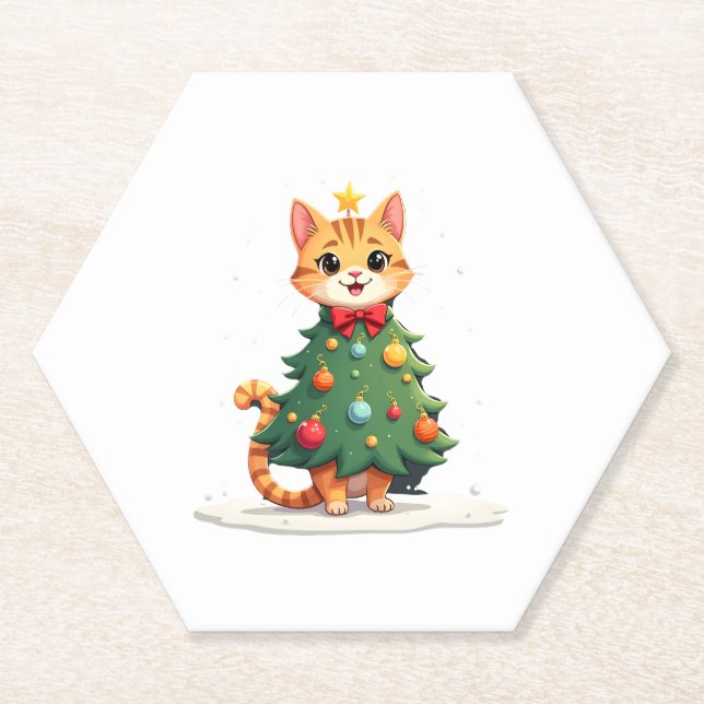 Ginger Cat Weihnachtsbaum Niedlichen Weihnachtsmäd Untersetzer (Vorderseite)