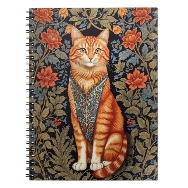 Ginger Cat William Morris Inspirierte floral Notizblock (Vorderseite)