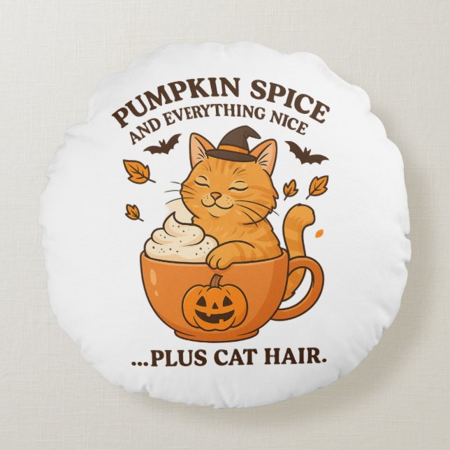 Ginger Cat Witch - Niedliches Halloween-Design mit Rundes Kissen (Vorderseite)