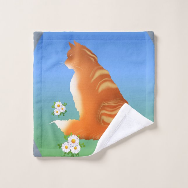 Ginger Cat with Daisies  Waschlappen (Waschlappen)