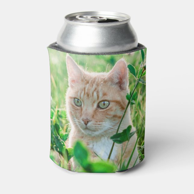 Ginger Cat with Green Eyes in Grass Dosenkühler (Kanne Rückseite)