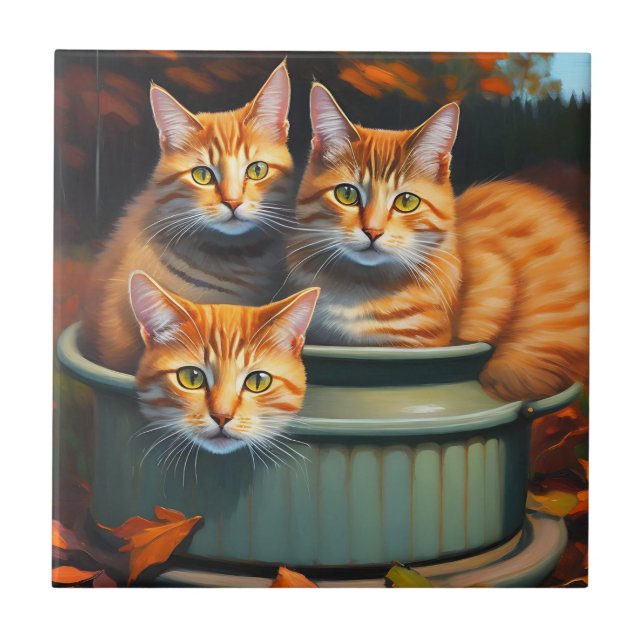 Ginger Cats Pot Pflanze, Keramik Tile Fliese (Vorderseite)
