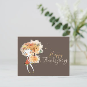 Ginger Girl mit Pumpkin Erntedank Postcard Postkarte