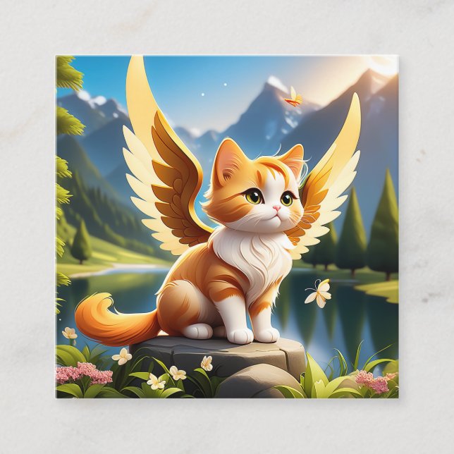 Ginger ist eine schöne Engelkatze mit Flügeln. Sie Quadratische Visitenkarte (Vorderseite)