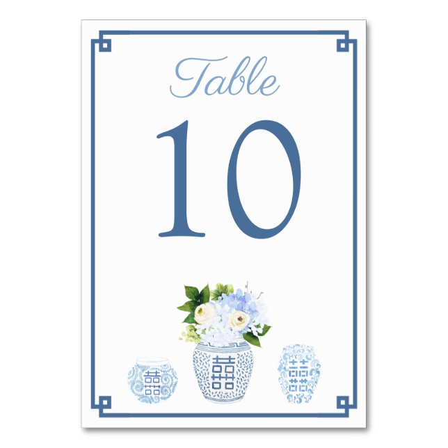 Ginger Jar Chinoiserie Chic Blue and White Wedding Tischnummer (Vorderseite)