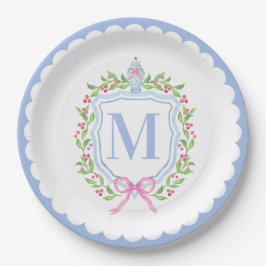 Ginger Jar & Christmas Berries Monogram Scalloped Pappteller