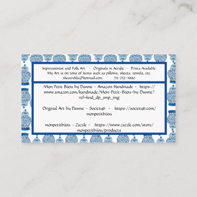 Ginger Jar Standard, 3,5" x 2,0" Business Card Visitenkarte (Rückseite)