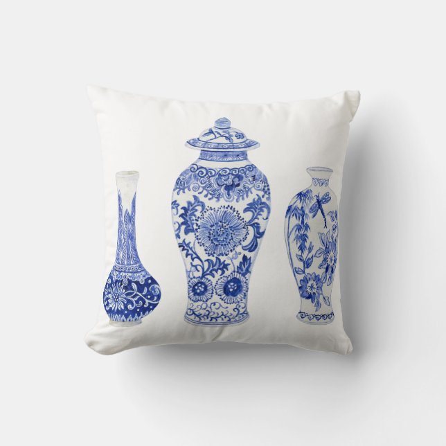Ginger Jars Chinoiserie Blau und Weiße Vase Kissen (Vorderseite)