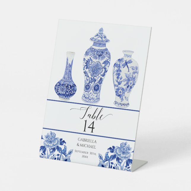Ginger Jars Navy Blue White Bird Floral Wedding Sockelschild (Vorderseite)