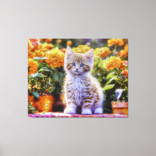 Ginger Kitten im Blumengarten Leinwanddruck