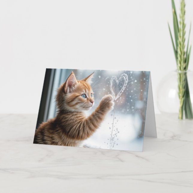 Ginger Kitten mit einem Frostfensterherz Karte (Vorderseite)