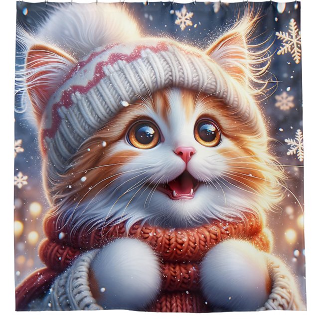 "Ginger Kittens erster Schneefall" Duschvorhang (Vorderseite)