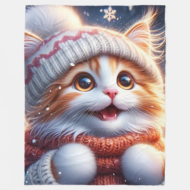 "Ginger Kittens erster Schneefall" Fleecedecke (Vorderseite)