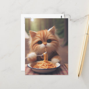 Ginger Kitty Eats Spaghetti Postkarte