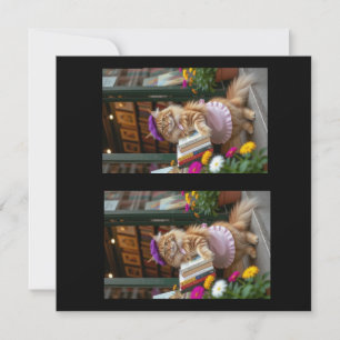 Ginger Kitty Selling Art Books Dankeskarte