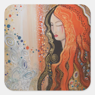 Ginger Lady Schöne Frau in traumhafter Meditation Quadratischer Aufkleber