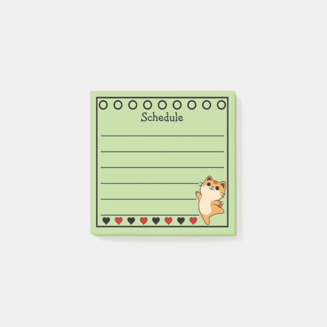 Ginger Orange Cat Schedule Green Post-it Klebezettel (Vorderseite)