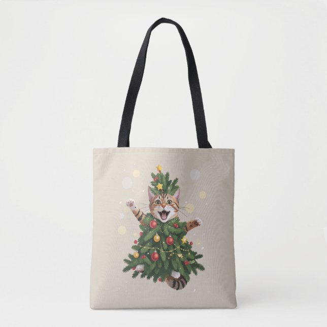Ginger Orange Cat Weihnachtsbaum Niedlichen Weihna Tasche (Vorderseite)