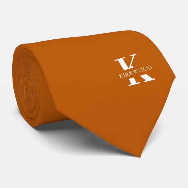 Ginger Orange Elegant Monogram + Name | beidseitig Krawatte (Gerollt)