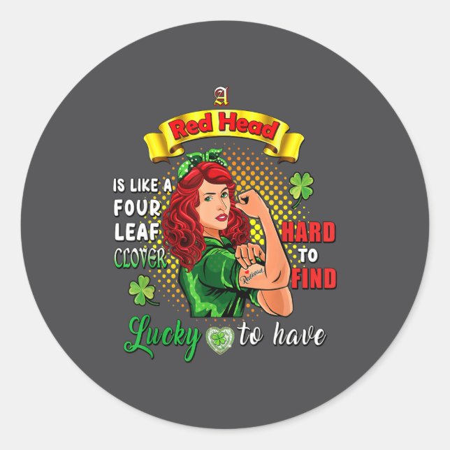 Ginger St Patrick Day Irish Women Lucky Redhead Sh Runder Aufkleber (Vorderseite)