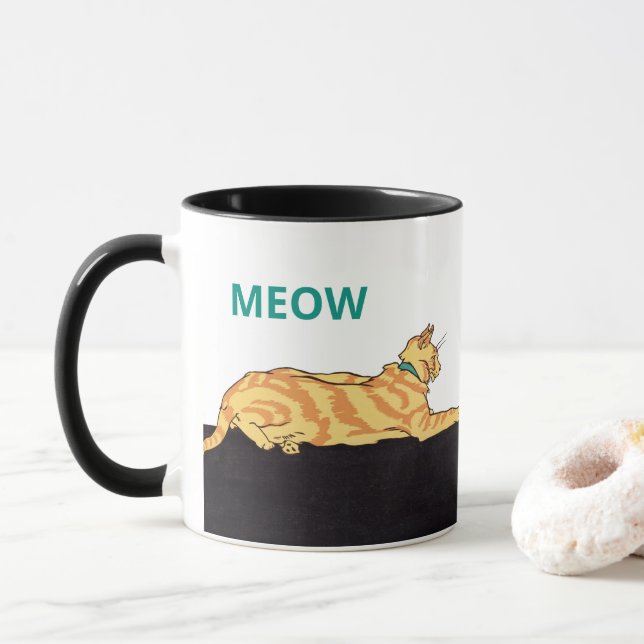 Ginger Striped Cat MEOW Tasse (Mit Donut)