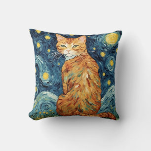 Ginger Tabby Cat in der Sternennacht Kissen