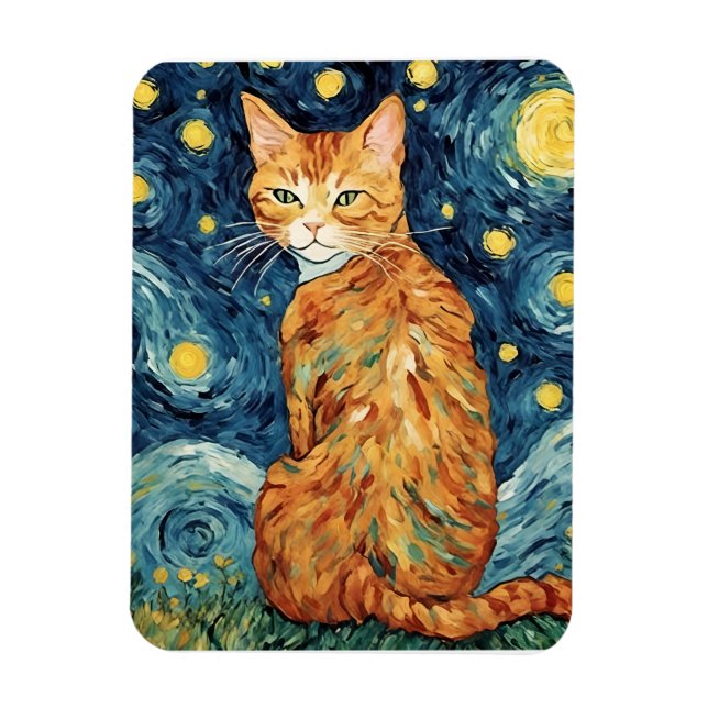 Ginger Tabby Cat in der Sternennacht Magnet (Vertikal)