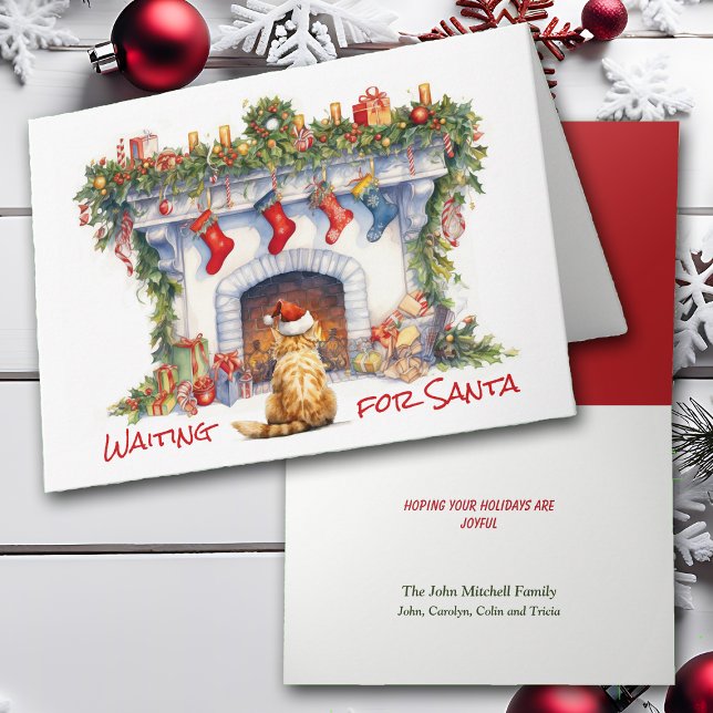 Ginger Tabby Cat Kamin Weihnachtskarte Feiertagskarte (Von Creator hochgeladen)