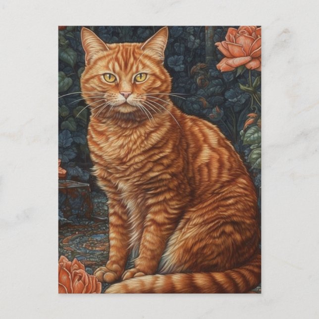 Ginger Tabby Cat und Rose Postkarte (Vorderseite)
