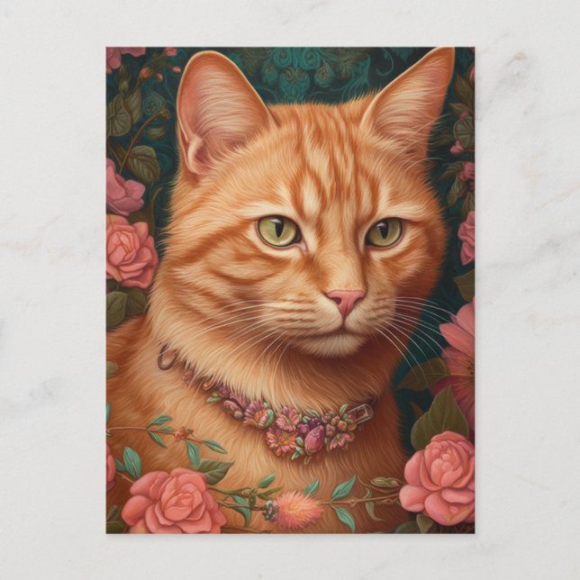 Ginger Tabby Cat und Rose Postkarte (Vorderseite)