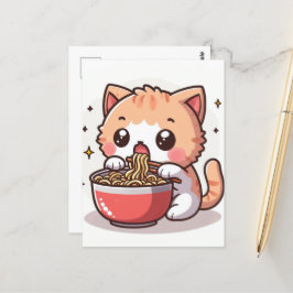 Ginger und White Kitten Eating Ramen Postkarte