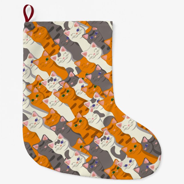 Ginger Weiße Katze Diagonalmuster Großer Weihnachtsstrumpf (Vorderseite)