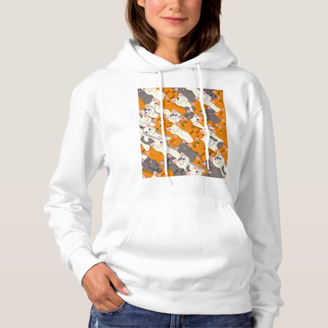 Ginger Weiße Katze Diagonalmuster Hoodie (Vorderseite)