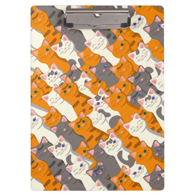 Ginger Weiße Katze Diagonalmuster Klemmbrett (Vorderseite)