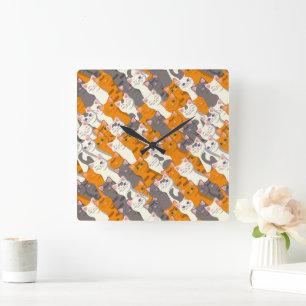 Ginger Weiße Katze Diagonalmuster Quadratische Wanduhr