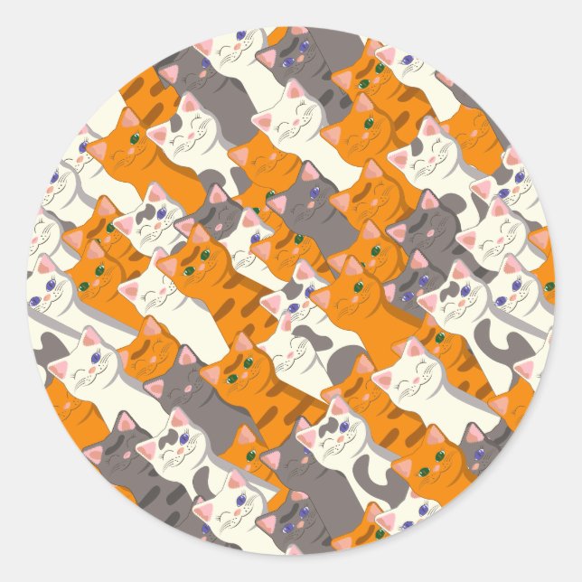 Ginger Weiße Katze Diagonalmuster Runder Aufkleber (Vorderseite)
