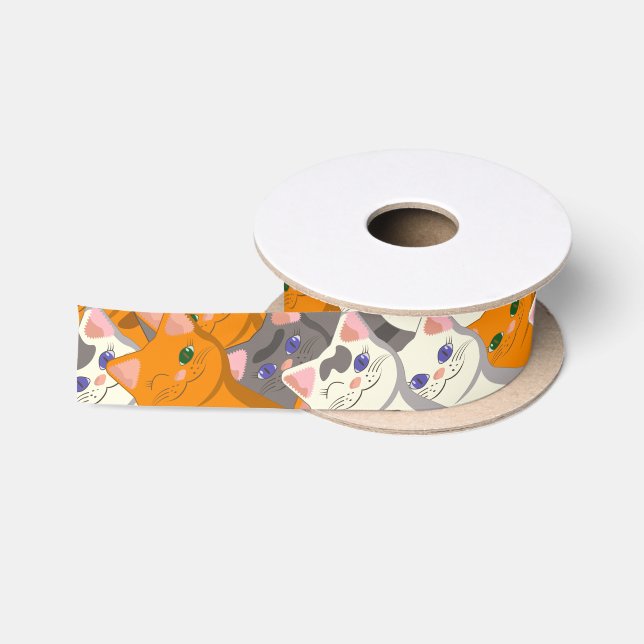 Ginger Weiße Katze Diagonalmuster Satinband (Spule)