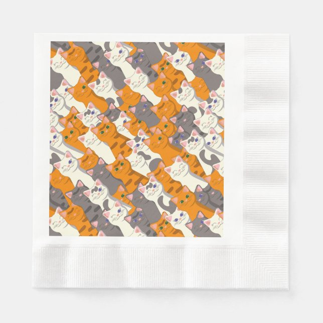 Ginger Weiße Katze Diagonalmuster Serviette (Vorderseite)