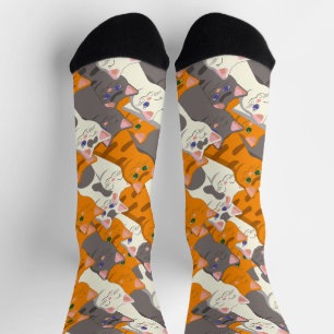 Ginger Weiße Katze Diagonalmuster Socken