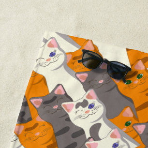 Ginger Weiße Katze Diagonalmuster Strandtuch