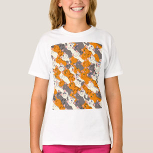 Ginger Weiße Katze Diagonalmuster T-Shirt