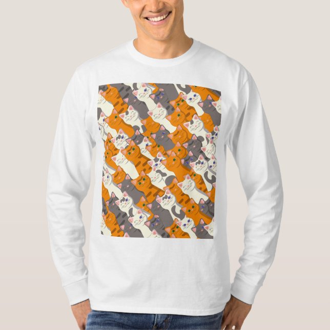 Ginger Weiße Katze Diagonalmuster T-Shirt (Vorderseite)
