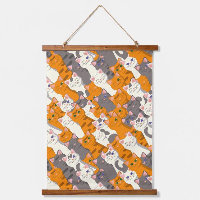 Ginger Weiße Katze Diagonalmuster Wandteppich Mit Holzrahmen (Vorderseite)