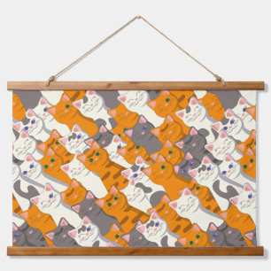 Ginger Weiße Katze Diagonalmuster Wandteppich Mit Holzrahmen