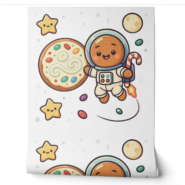 Gingerbread Astronaut Christmas Cute Space Decor Tapete (Abrollen)