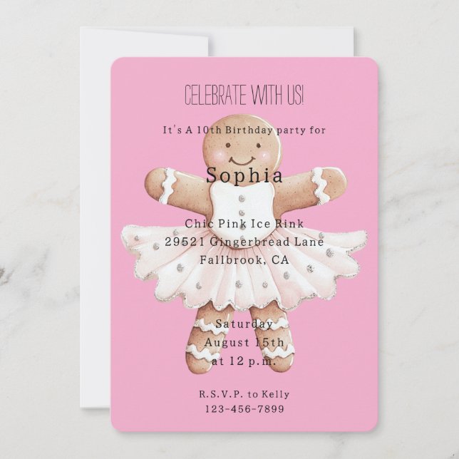 Gingerbread Ballerina Pink Geburtstag Einladung (Vorderseite)